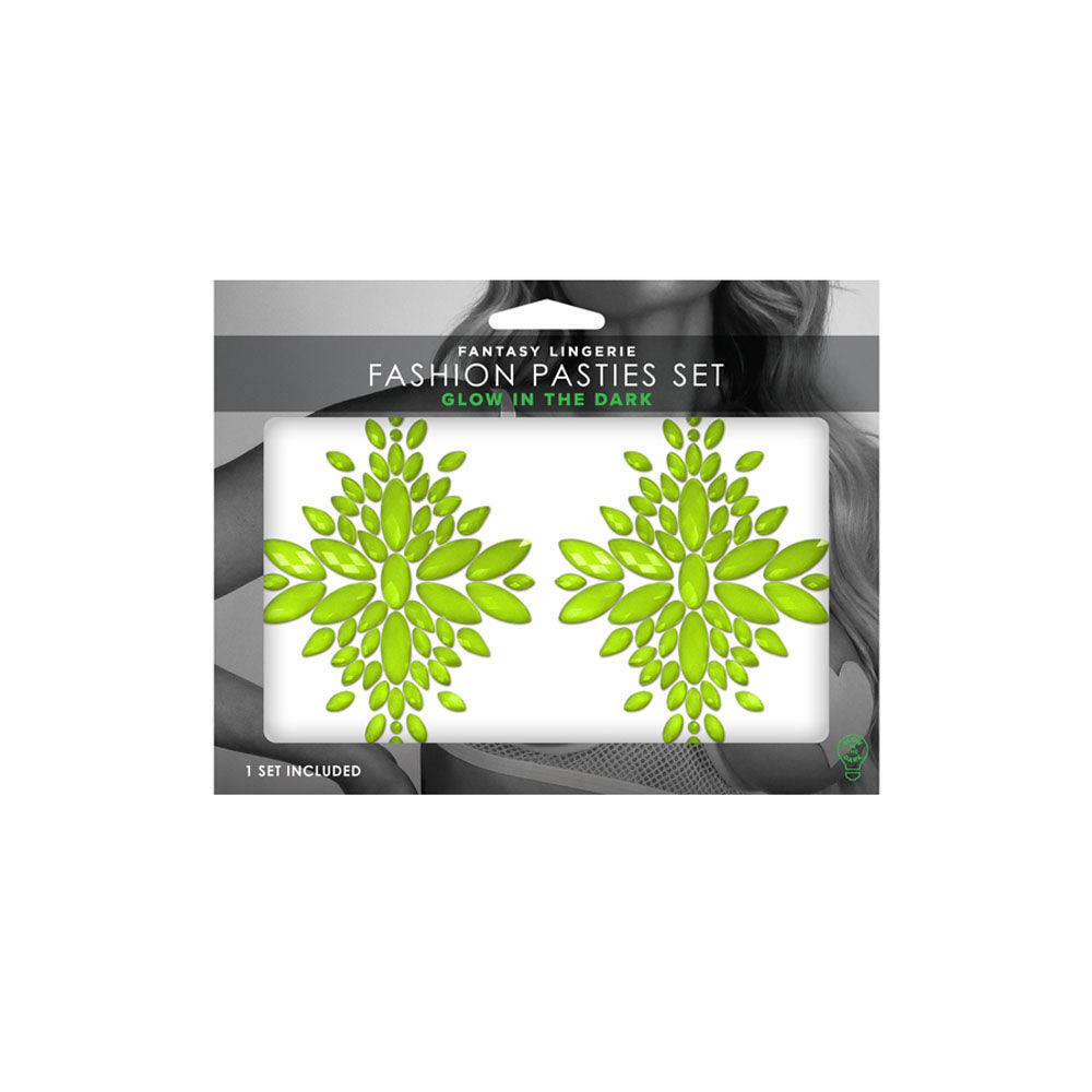 Fashion Pasties Set Neon Green Crystal Pasties | 657447311987 | Discreet Personal Wellness