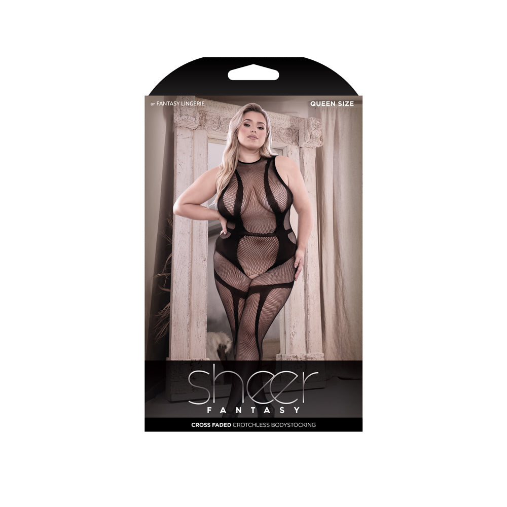Cross Faded High Neck Crotchless Bodystocking Queen | 657447312854 | Discreet Personal Wellness