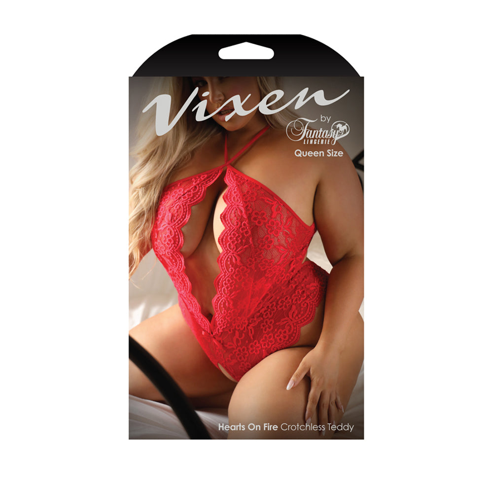 Hearts On Fire Crotchless Teddy Queen Size | 657447314926 | Discreet Personal Wellness