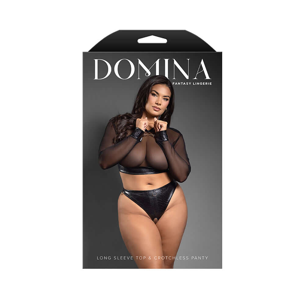 Long Sleeve Top & Crotchless Panty Queen Size | 657447320750 | Discreet Personal Wellness