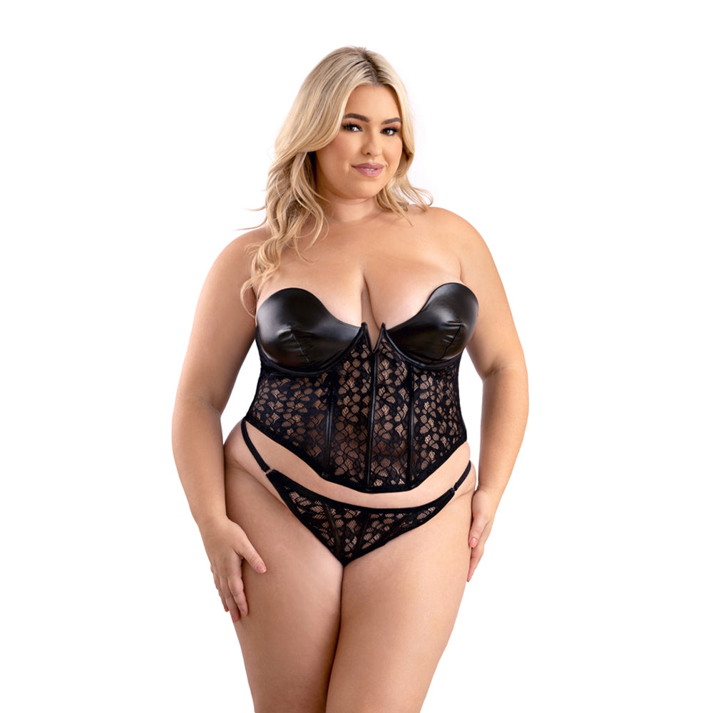 Leatherlook And Lace Corset & G-String Queen Size | 657447321382 | Discreet Personal Wellness