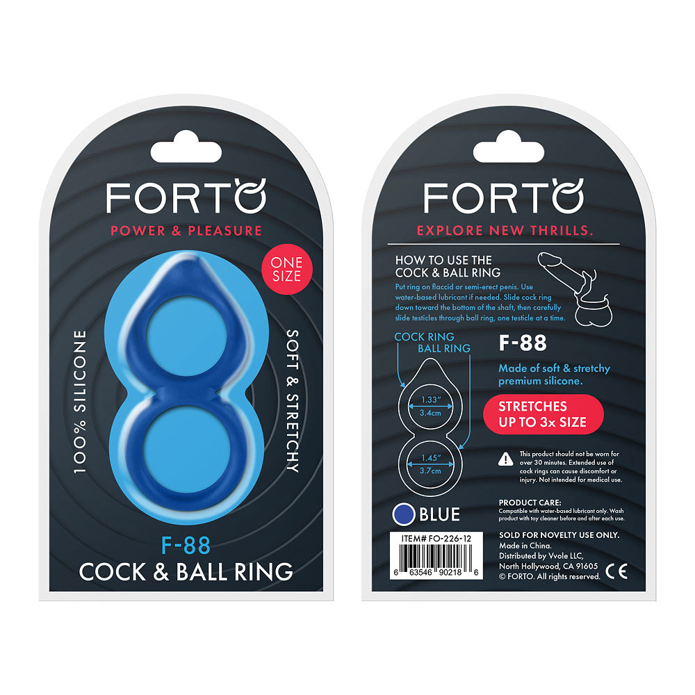 F-88: Double Ring 100% Liquid Silicone O/S Blue | 663546902186 | Discreet Personal Wellness