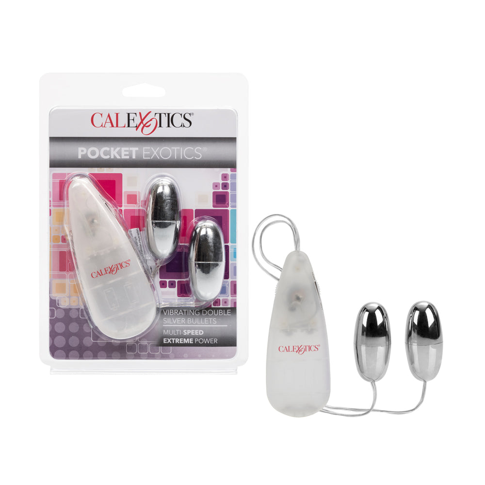 Pocket Exotics Vibrating Double Silver Bullets Silver | 716770004000 | Discreet Personal Wellness