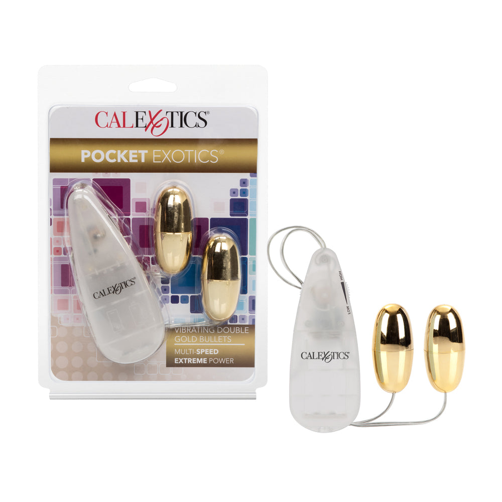 Pocket Exotics Vibrating Double Gold Bullets Gold | 716770004017 | Discreet Personal Wellness
