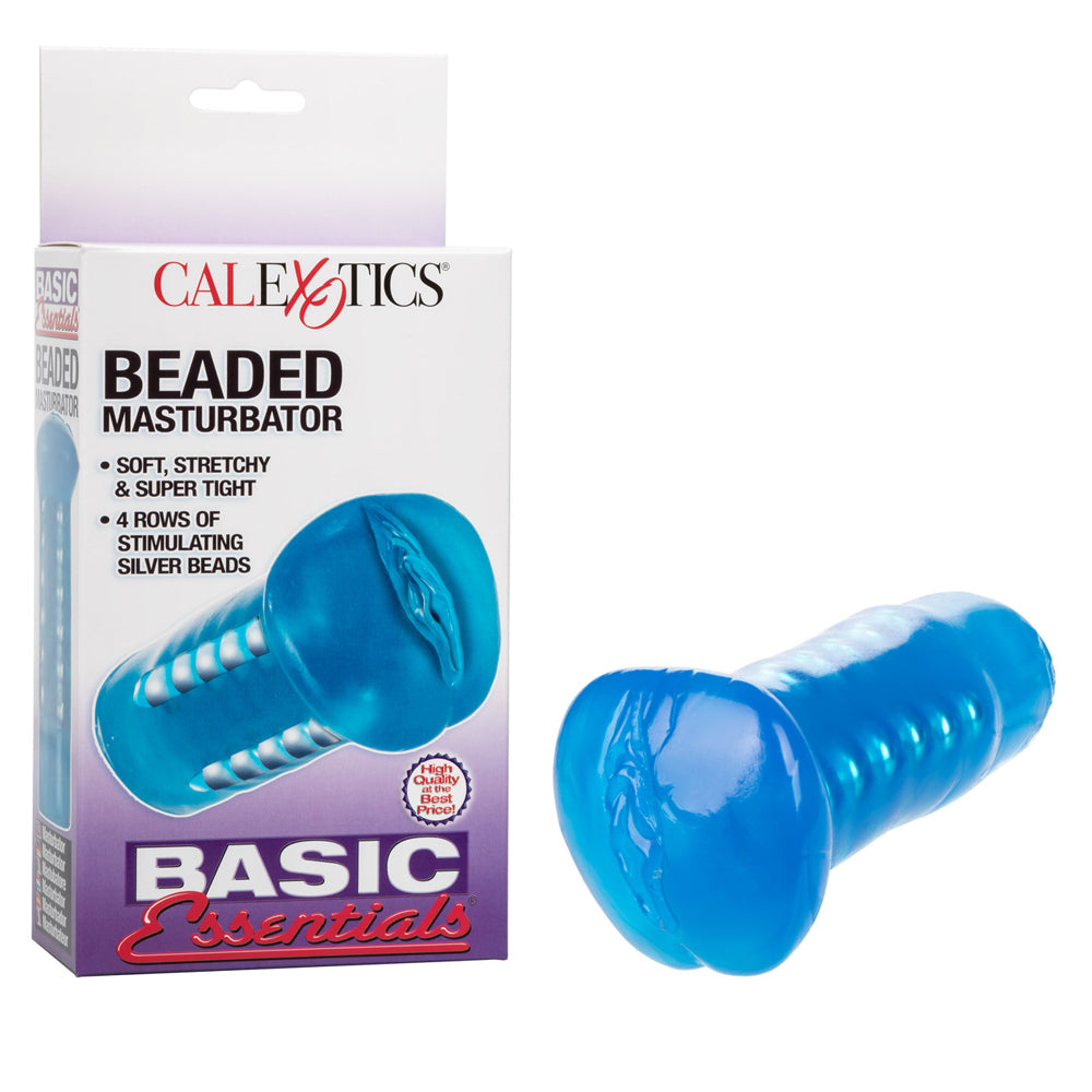 Basic Essentials Beaded Masturbator Blue | 716770056467 | Discreet Personal Wellness
