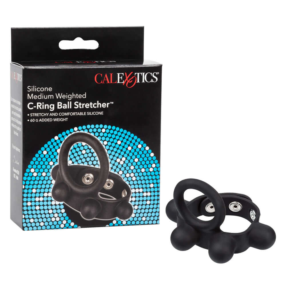 Silicone Medium Weighted C-Ring Ball Stretcher Black | 716770088468 | Discreet Personal Wellness