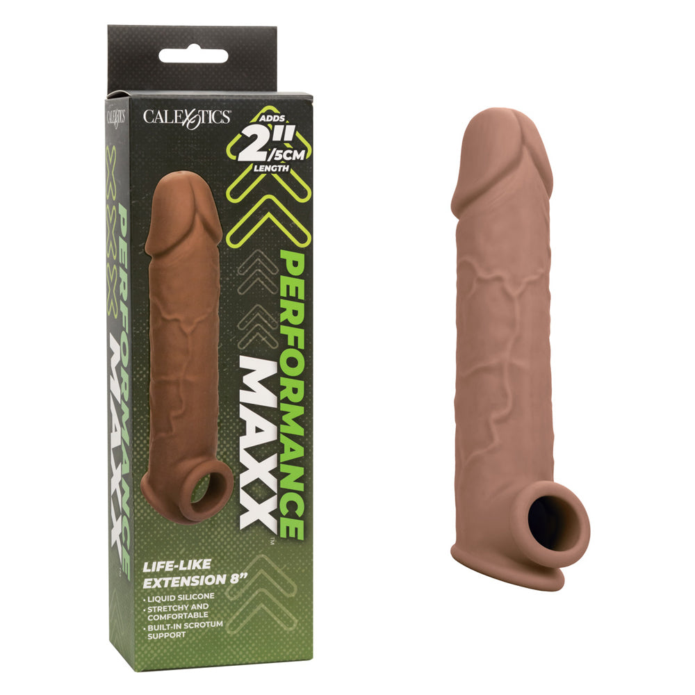 Performance Maxx Life-Like Extension 8" Brown | 716770101945 | Discreet Personal Wellness