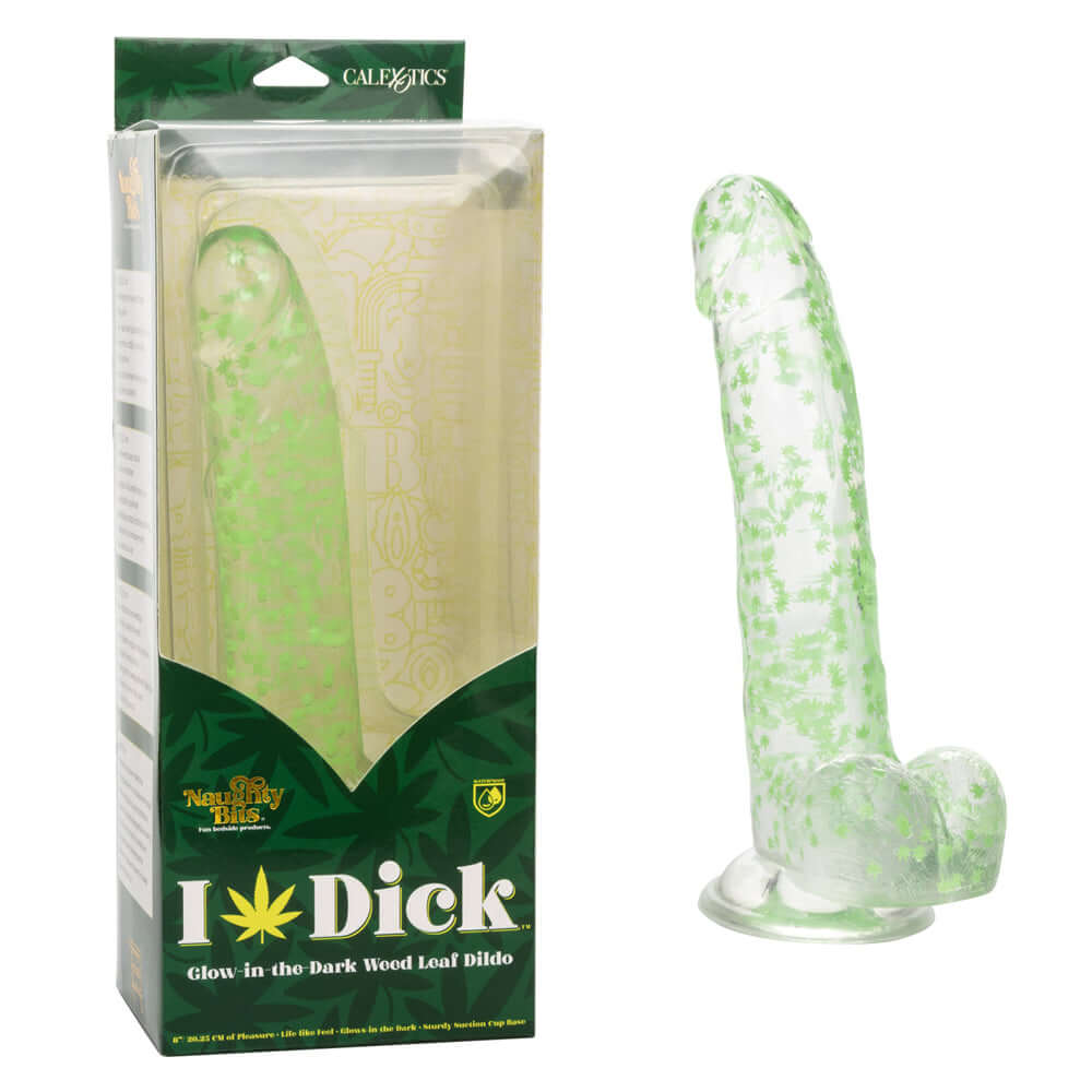 Naughty Bits I Leaf Penis Glow-In-The-Dark Weed Leaf Dildo | 716770103901 | Discreet Personal Wellness