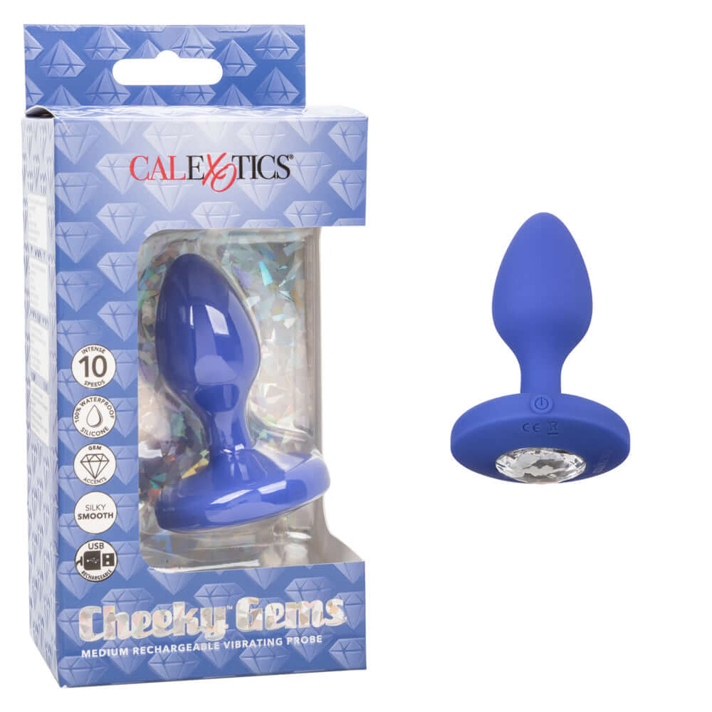 Cheeky Gems Medium Rechargeable Vibrating Probe Blue | 716770104731 | Discreet Personal Wellness