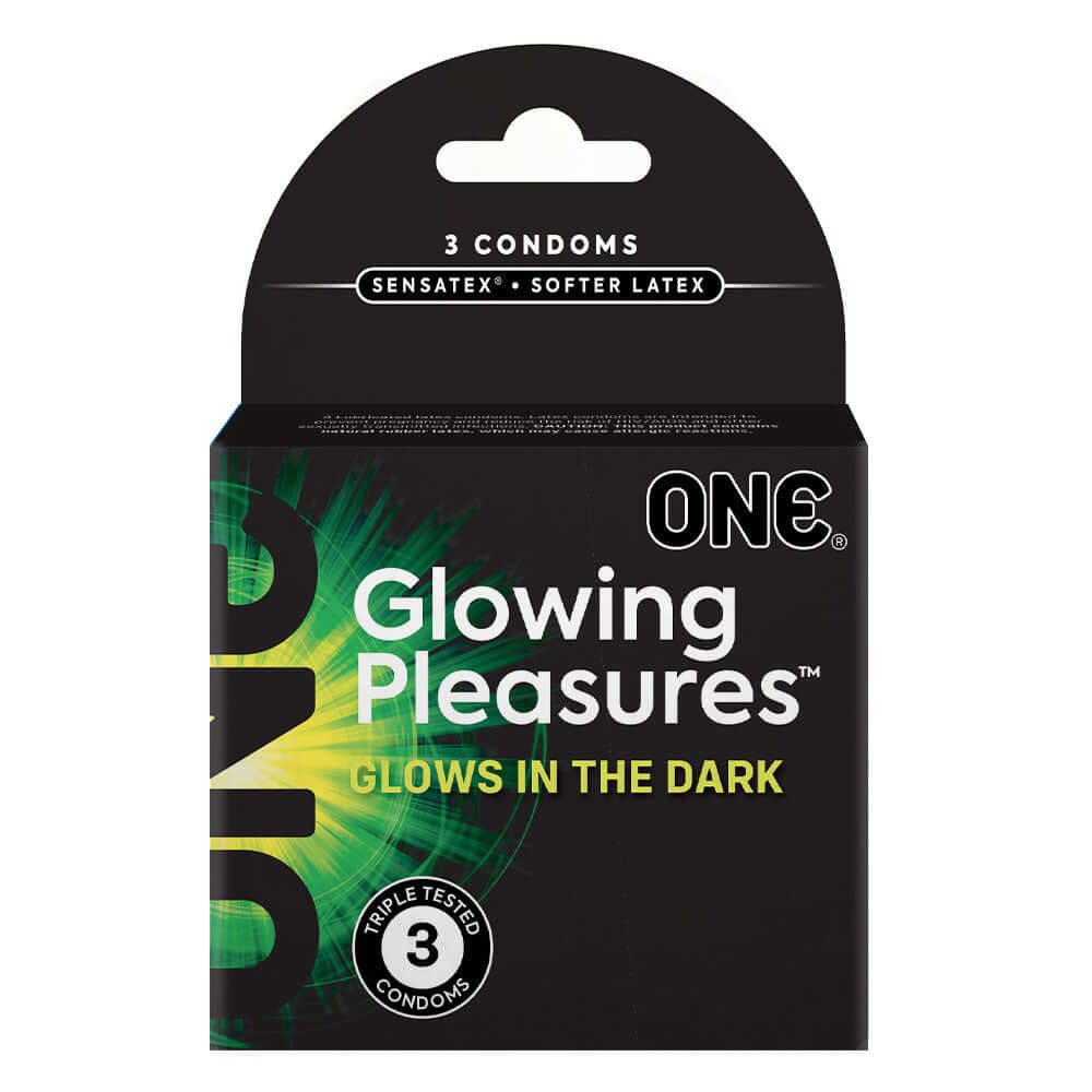 One Glowing Pleasures Condoms 3Pk | 726893110786 | Discreet Personal Wellness