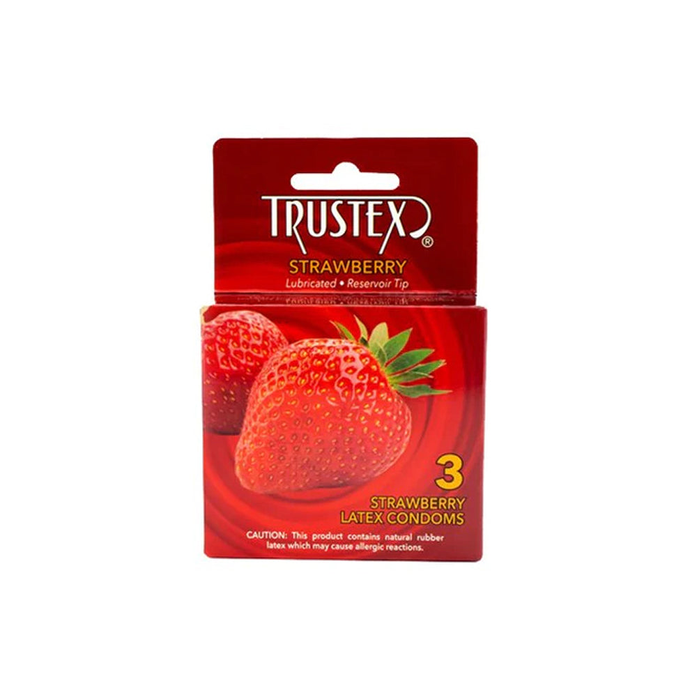 Trustex Strawberry Condoms 3PK | 726893112384 | Discreet Personal Wellness