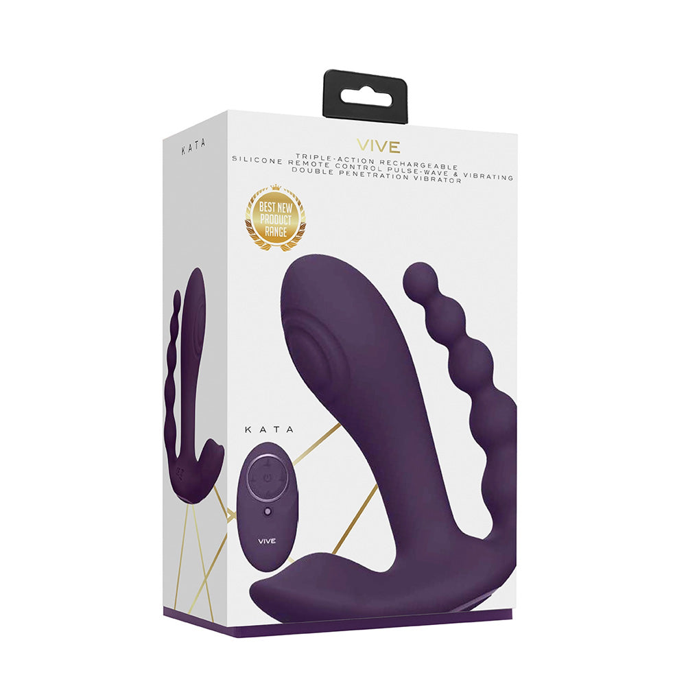 Kata Pulse Wave & Vibrating Double Penetration Vibrator Purple | 7423522538555 | Discreet Personal Wellness