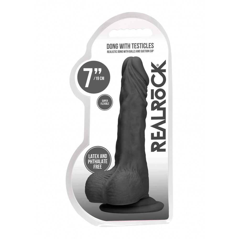 Realrock Penis With Testicles 7" Black | 7423522547502 | Discreet Personal Wellness