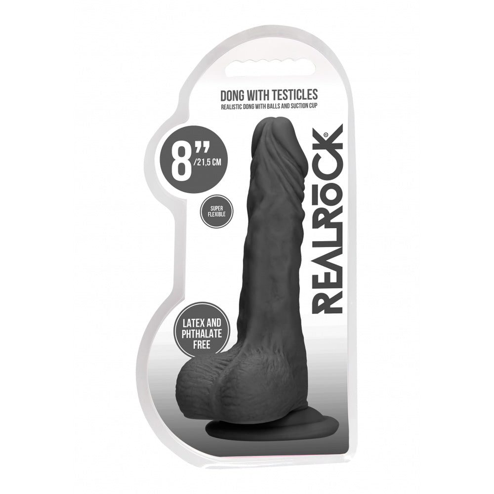 Realrock Penis With Testicles 8" Black | 7423522547533 | Discreet Personal Wellness