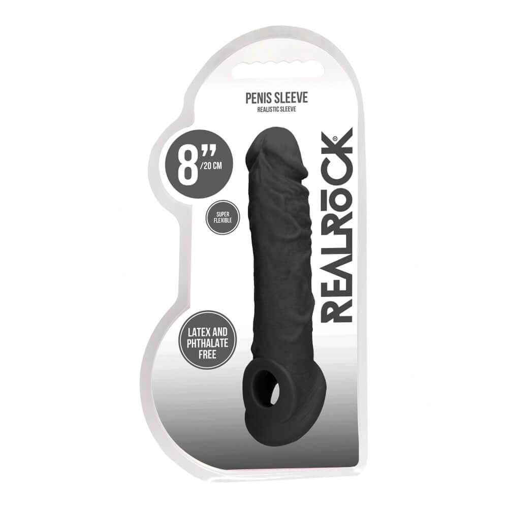 Realrock Penis Sleeve 8" Black | 7423522550571 | Discreet Personal Wellness