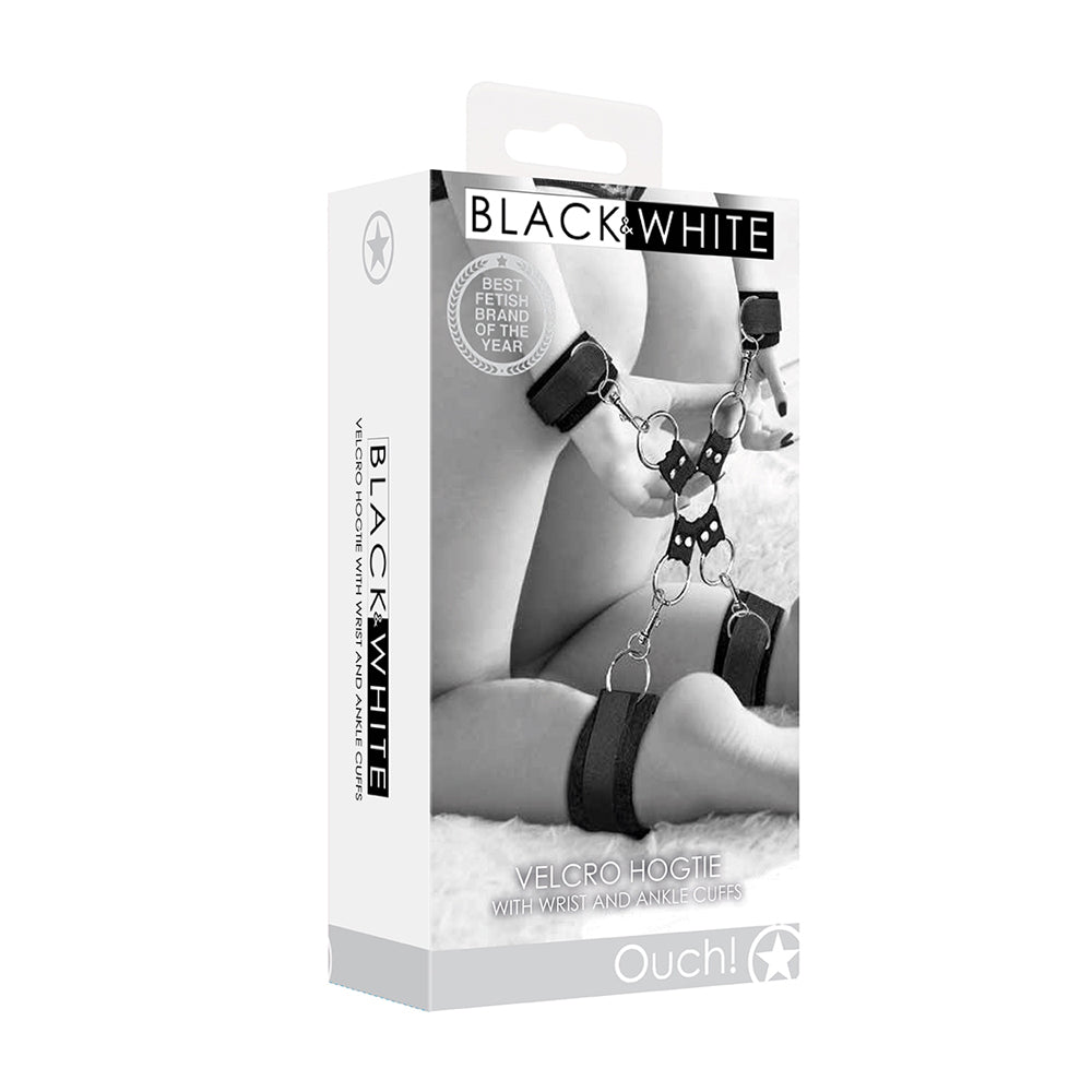 Ouch! Black & White Velcro Hogtie With Hand And Ankle Cuffs | 7423522574591 | Discreet Personal Wellness
