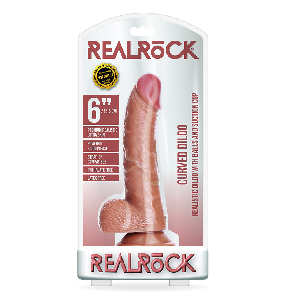 Curved Realistic Dildo With Balls And Suction Cup 6'' Tan | 7423522627662 | Discreet Personal Wellness