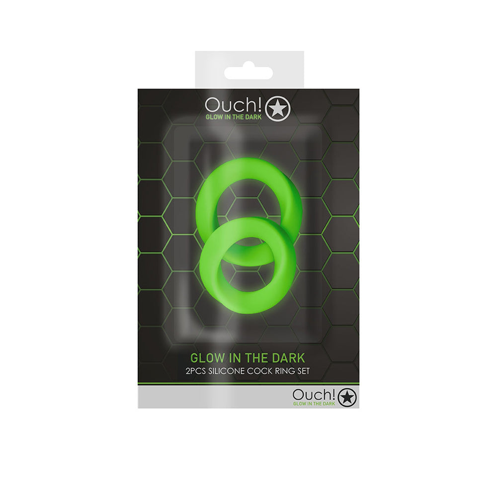 Ouch! 2 Pcs Penis Ring Set Glow In The Dark | 7423522639610 | Discreet Personal Wellness