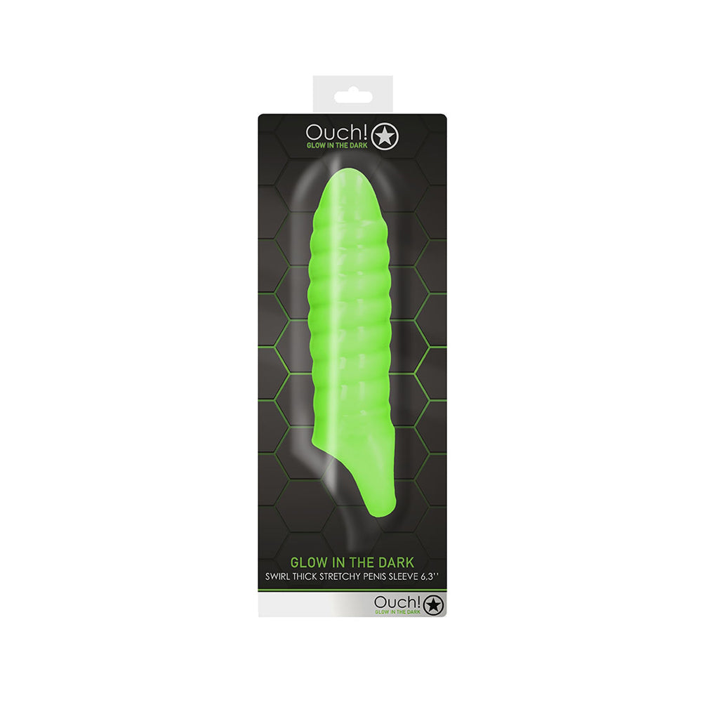 Ouch! Swirl Thick Stretchy Penis Sleeve Glow In The Dark | 7423522640647 | Discreet Personal Wellness