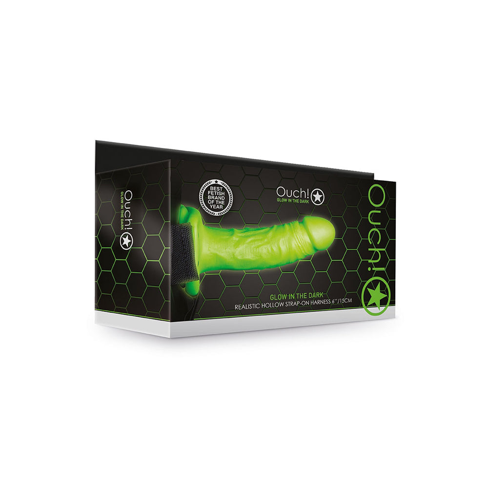 Ouch! Realistic 7" Strap-On Harness Glow In The Dark | 7423522650608 | Discreet Personal Wellness