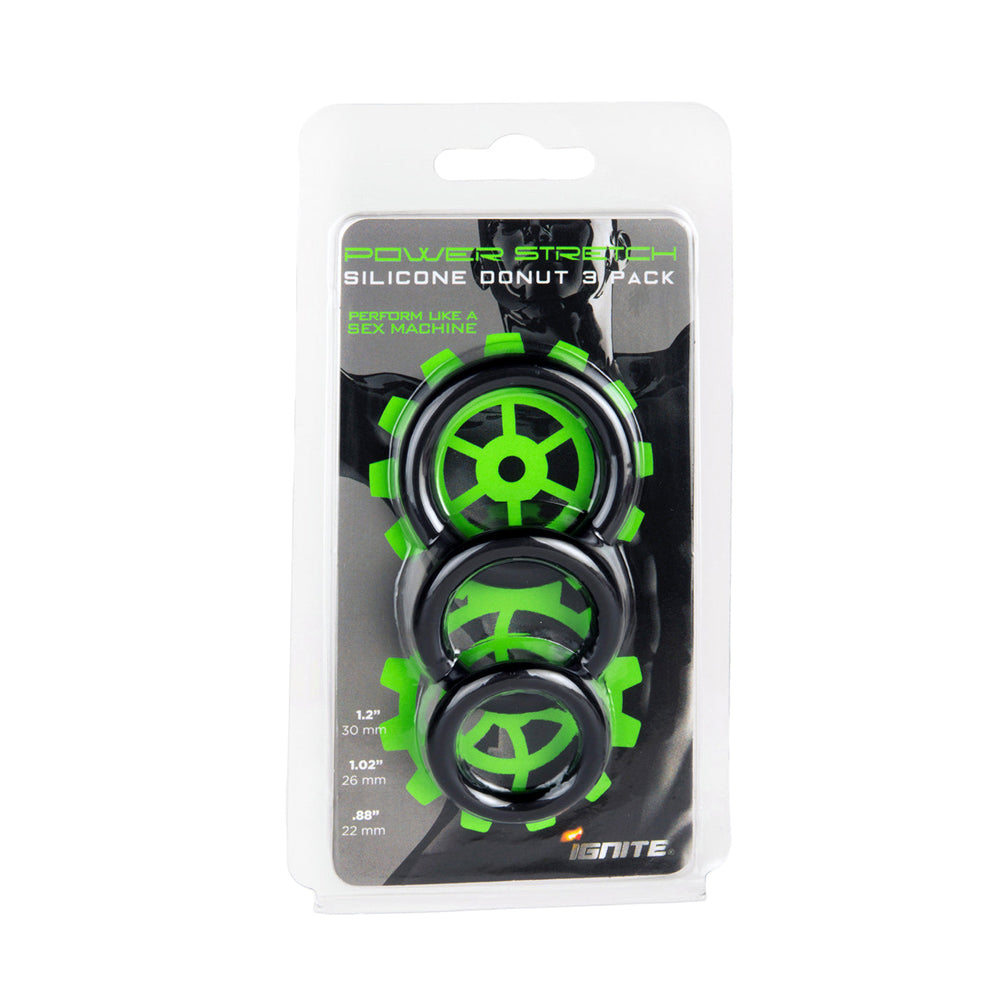 Power Stretch Silicone Donuts 3Pk Blk | 752875951856 | Discreet Personal Wellness
