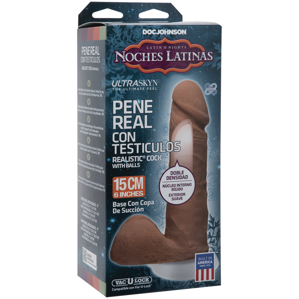Noches Latinas - ULTRASKYN Pene Real Con Testiculos Base Con Vac-U-Lock Copa De Succion - 6" Caramel | 782421007485 | Discreet Personal Wellness