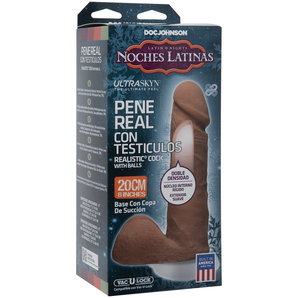 Noches Latinas - ULTRASKYN Pene Real Con Testiculos Base Con Vac-U-Lock Copa De Succion - 8" Caramel | 782421007492 | Discreet Personal Wellness