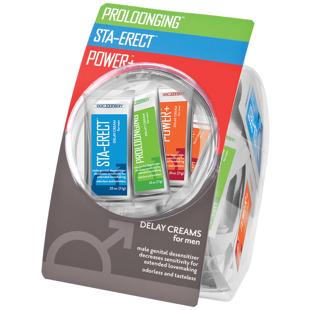 Delay Creams For Men - Fishbowl Display - 144 Assorted Pieces | 782421007690 | Discreet Personal Wellness