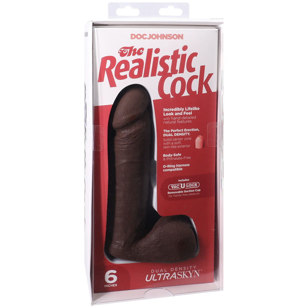 The Realistic Penis Ultraskyn 6" With Balls Chocolate | 782421014292 | Discreet Personal Wellness