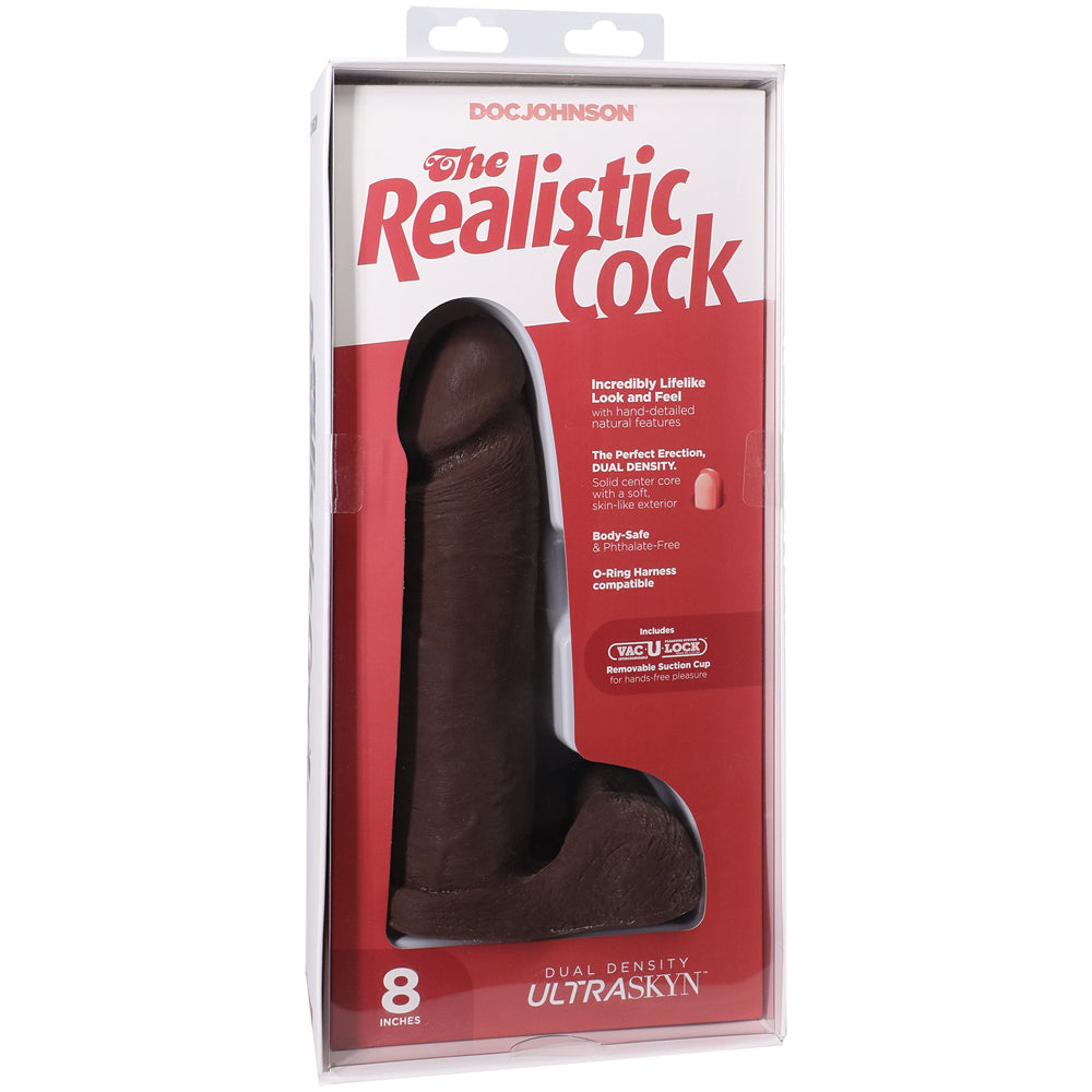 The Realistic Penis Ultraskyn 8" With Balls Chocolate | 782421014308 | Discreet Personal Wellness