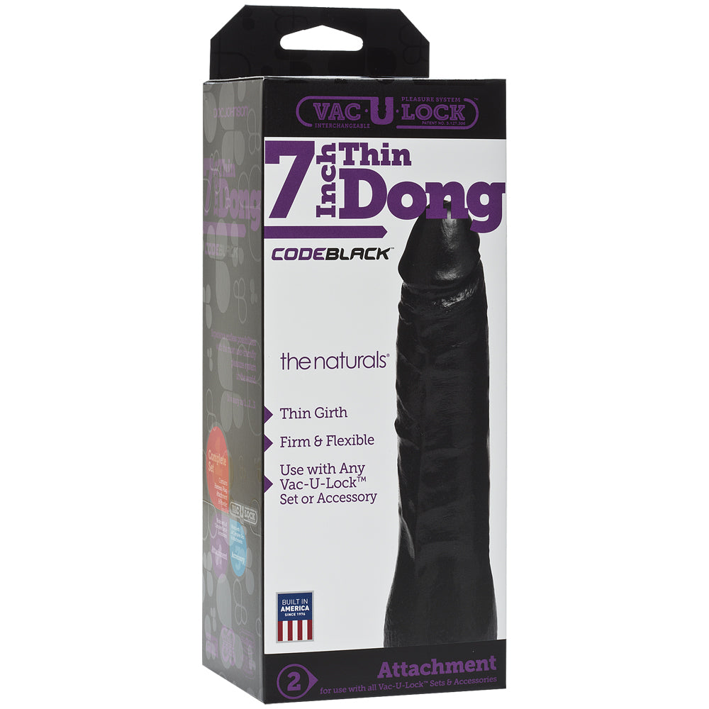 Vac-U-Lock Codeblack 7" Thin Penis The Naturals Codeblack | 782421026400 | Discreet Personal Wellness