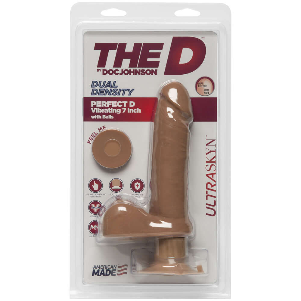 The D Perfect D Vibrating 7" With Balls ULTRASKYN Caramel | 782421058975 | Discreet Personal Wellness