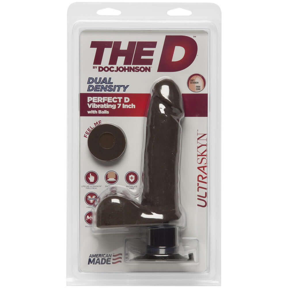The D Perfect D Vibrating 7" With Balls Ultraskyn Chocolate | 782421058982 | Discreet Personal Wellness