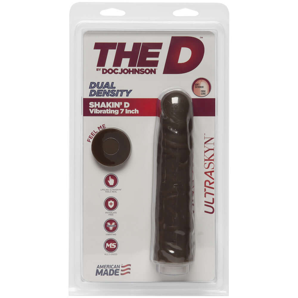 The D Shakin' D Vibrating 7" ULTRASKYN Chocolate | 782421059040 | Discreet Personal Wellness
