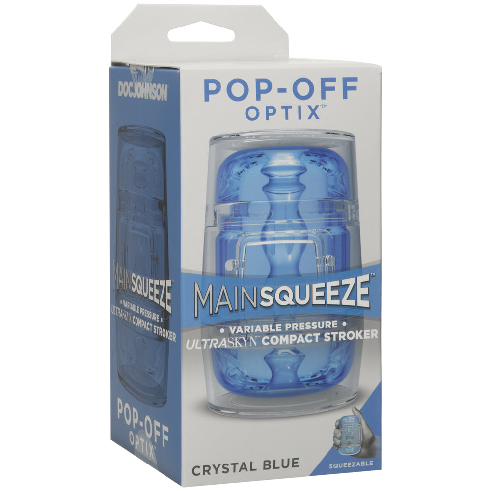 Main Squeeze Pop-Off Optix ULTRASKYN Compact Stroker Crystal Blue | 782421067298 | Discreet Personal Wellness