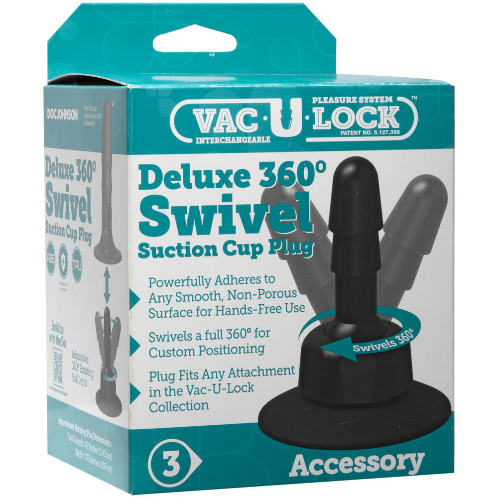 Vac-U-Lock Deluxe 360° Swivel Suction Cup Plug Black | 782421073459 | Discreet Personal Wellness