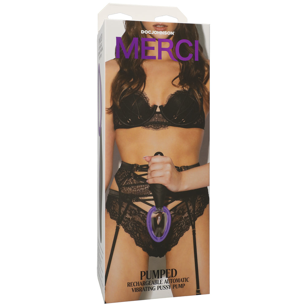 Merci Pumped Rechargeable Automatic Vibrating Vagina Pump Black, Violet | 782421088477 | Discreet Personal Wellness