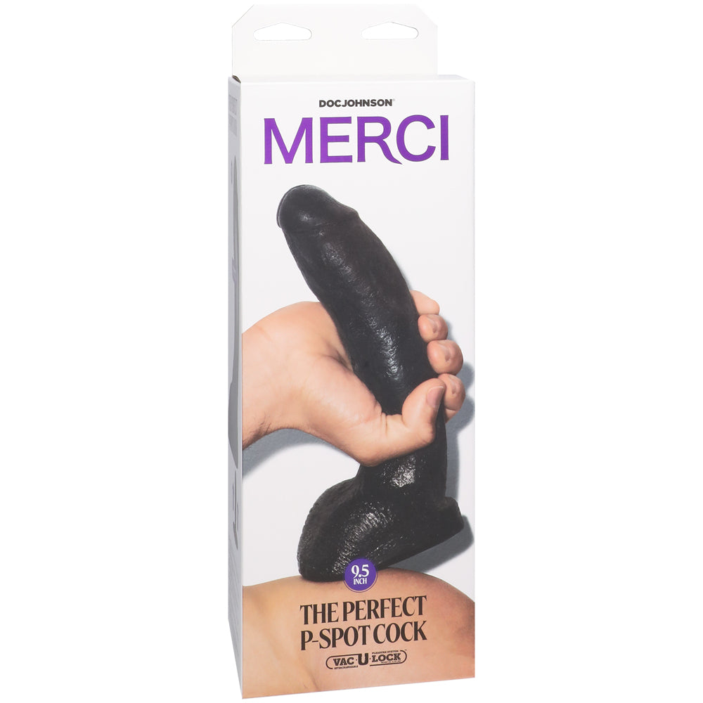 Merci The Perfect P-Spot Penis 9.5" With Removable Vac-U-Lock Suction Cup Ultraskyn Black | 782421089887 | Discreet Personal Wellness