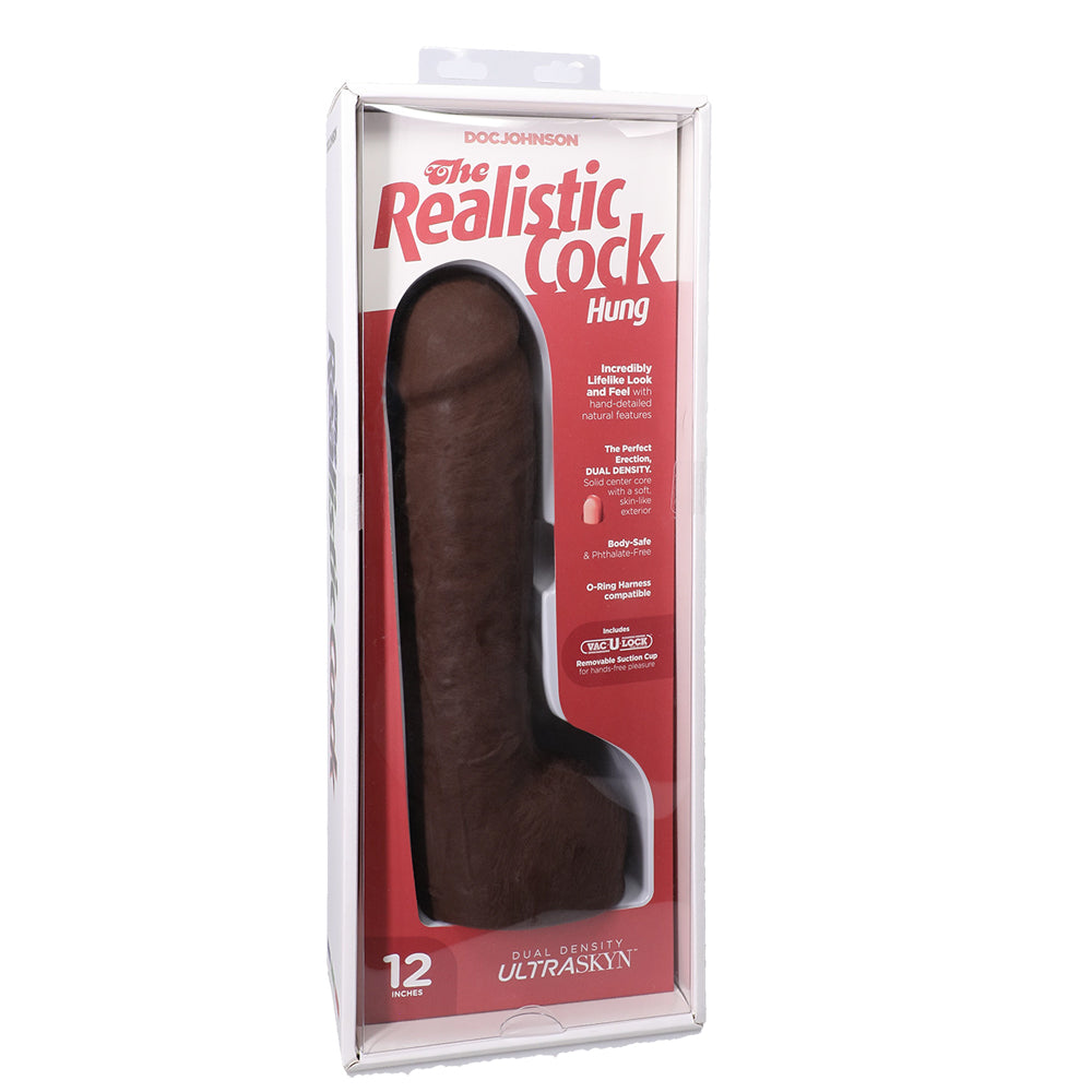 The Realistic Penis Hung Ultraskyn 12" With Balls Chocolate | 782421091460 | Discreet Personal Wellness