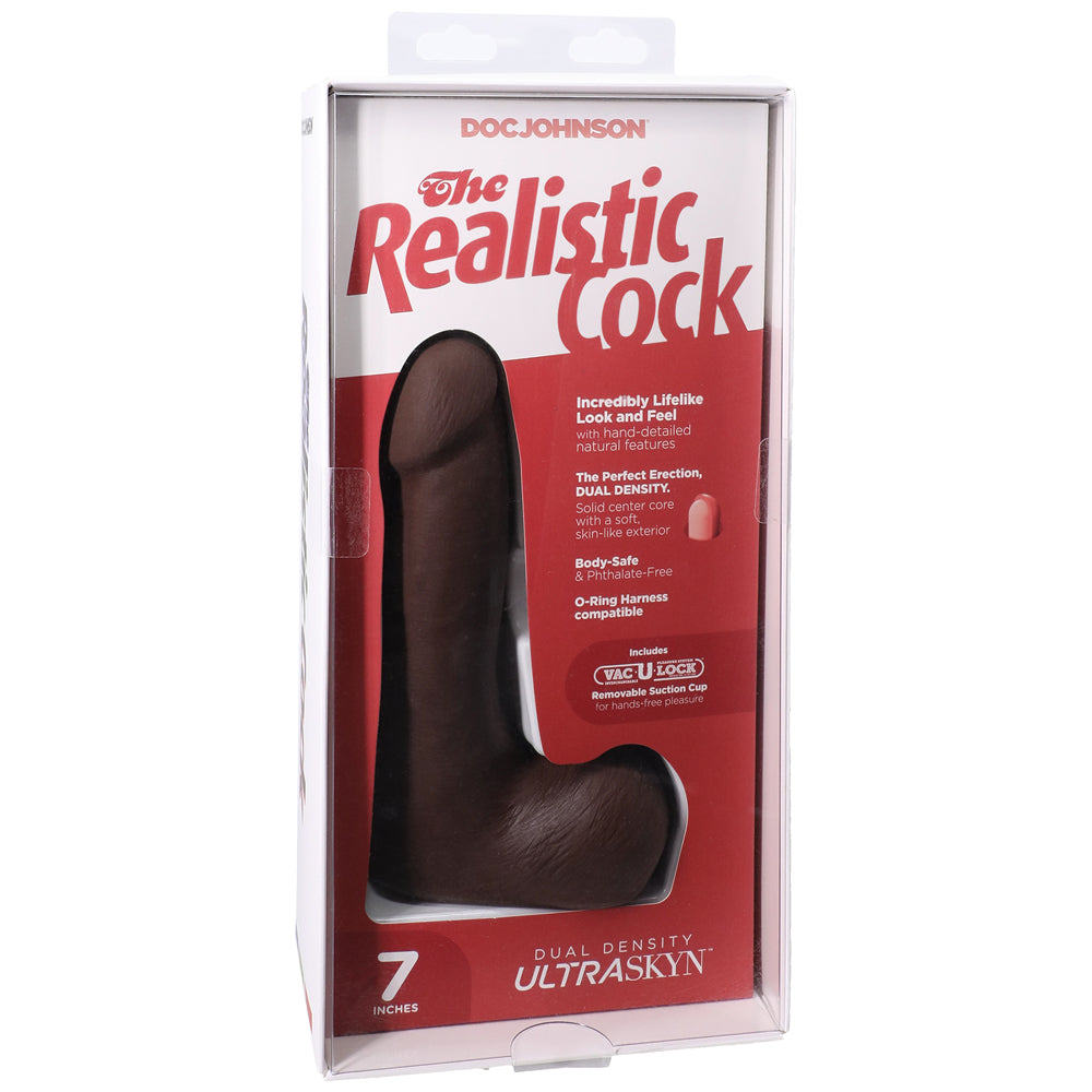 The Realistic Penis Ultraskyn 7" With Balls Chocolate | 782421091576 | Discreet Personal Wellness