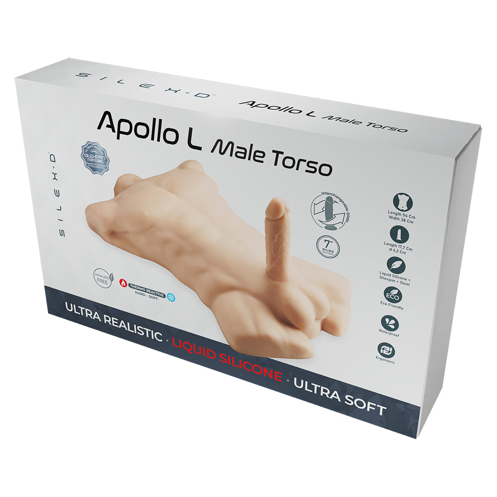 Silex-D Apollo L Male Torso + Liquid Silicone Model 2 Dildo 7" Vanilla | 782421094041 | Discreet Personal Wellness