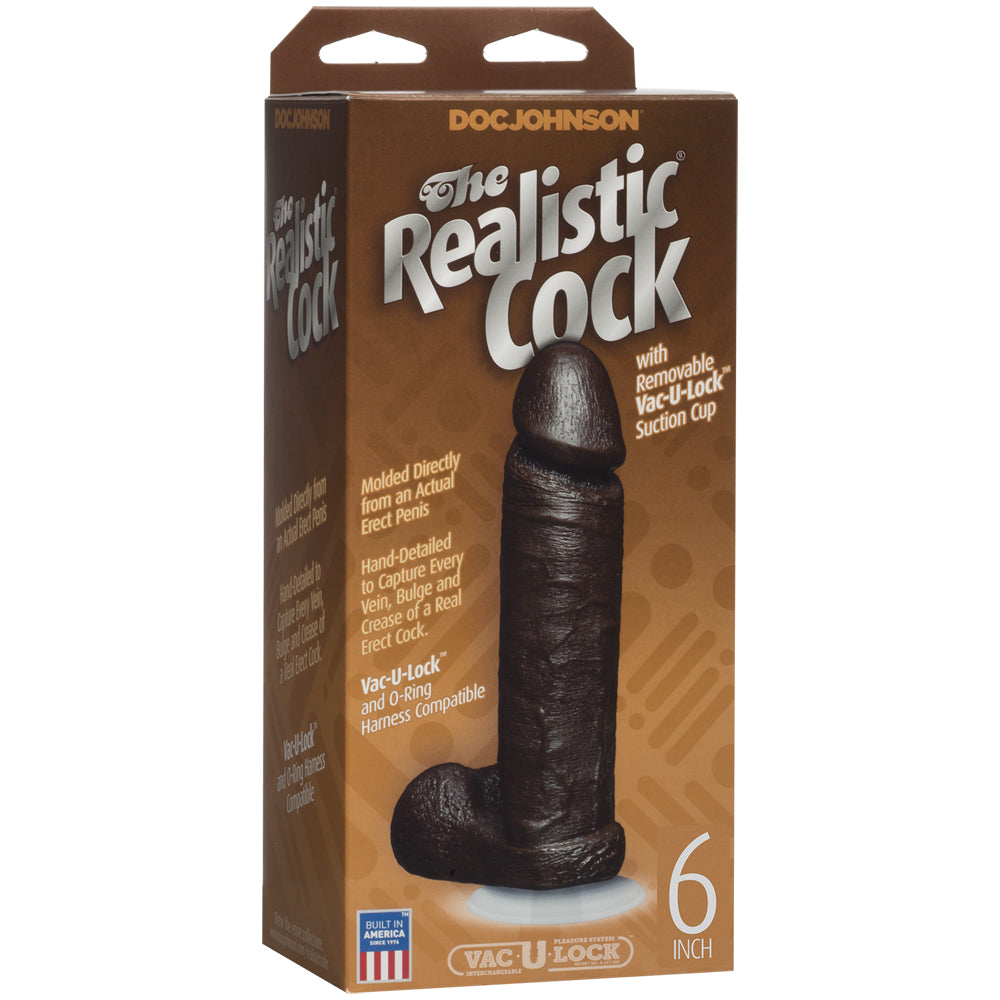 The Realistic Penis - With Removable Vac-U-Lock Suction Cup - 6" - Chocolate | 782421120801 | Discreet Personal Wellness