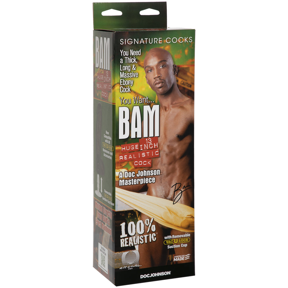 Signature Penis Bam Huge 13" Realistic Penis with Removable Vac-U-Lock Suction Cup Chocolate | 782421436001 | Discreet Personal Wellness
