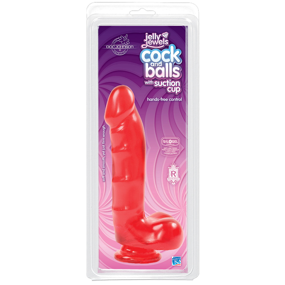 Jelly Jewels - Penis And Balls With Suction Cup Ruby | 782421805814 | Discreet Personal Wellness