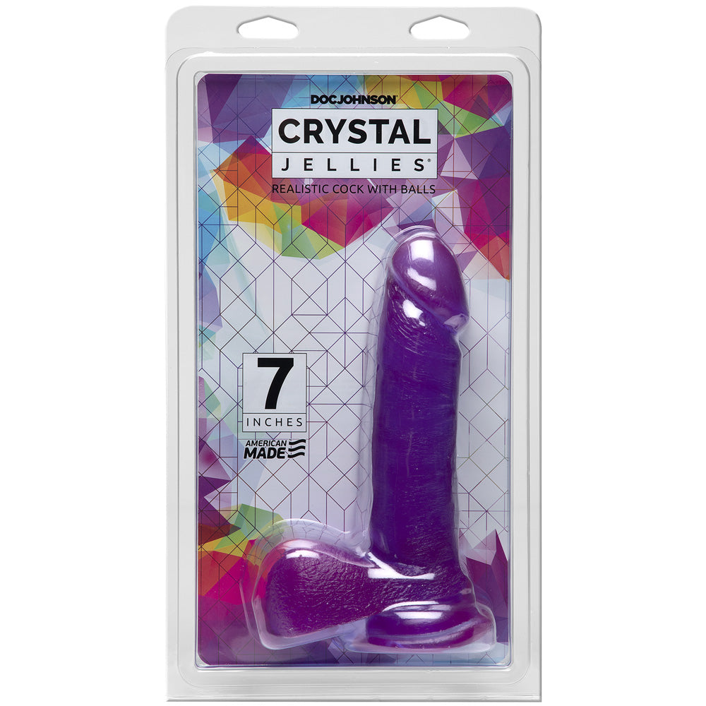 Crystal Jellies 7" Realistic Penis With Balls Purple | 782421931018 | Discreet Personal Wellness