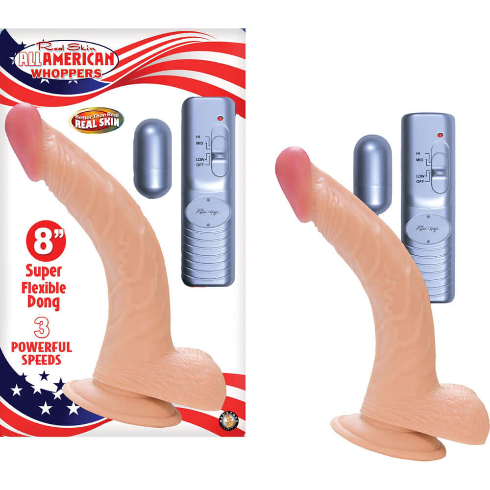 All American Whoppers 8" Vibrating Penis With Balls & Bullet Flesh | 782631223118 | Discreet Personal Wellness