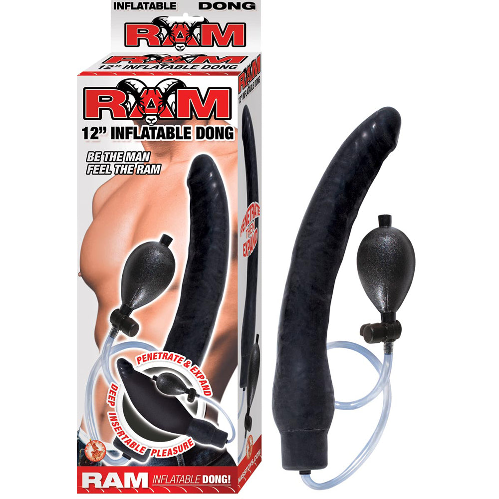Ram 12" Inflatable Penis Black | 782631251425 | Discreet Personal Wellness