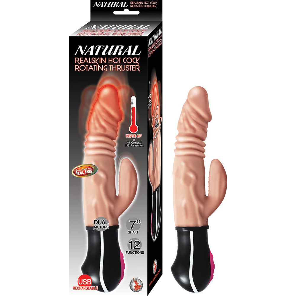 Natural Realskin Hot Penis Rotating Thruster White | 782631290707 | Discreet Personal Wellness