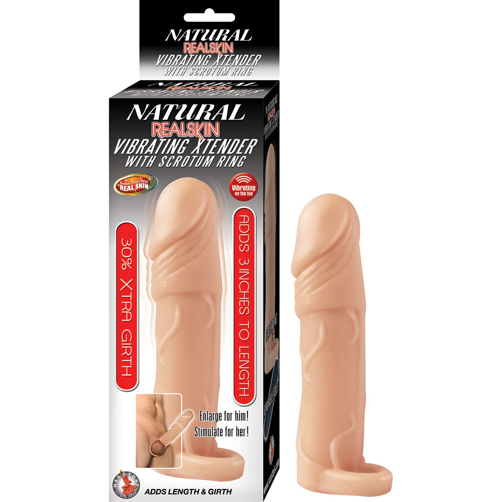 Natural Realskin Vibrating Xtender With Scrotum Ring Flesh | 782631293111 | Discreet Personal Wellness