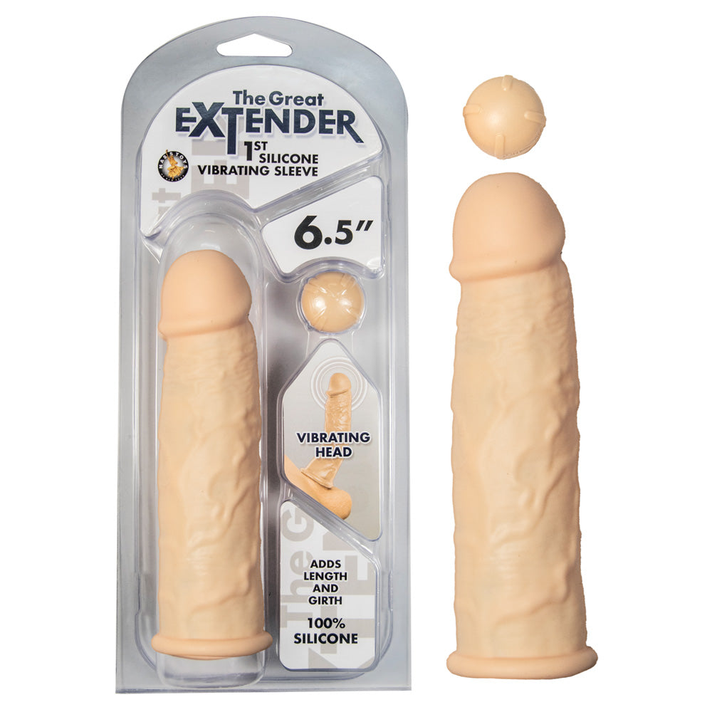 The Great Extender 1st Silicone Vibrating Sleeve 6.5 Flesh | 782631295917 | Discreet Personal Wellness